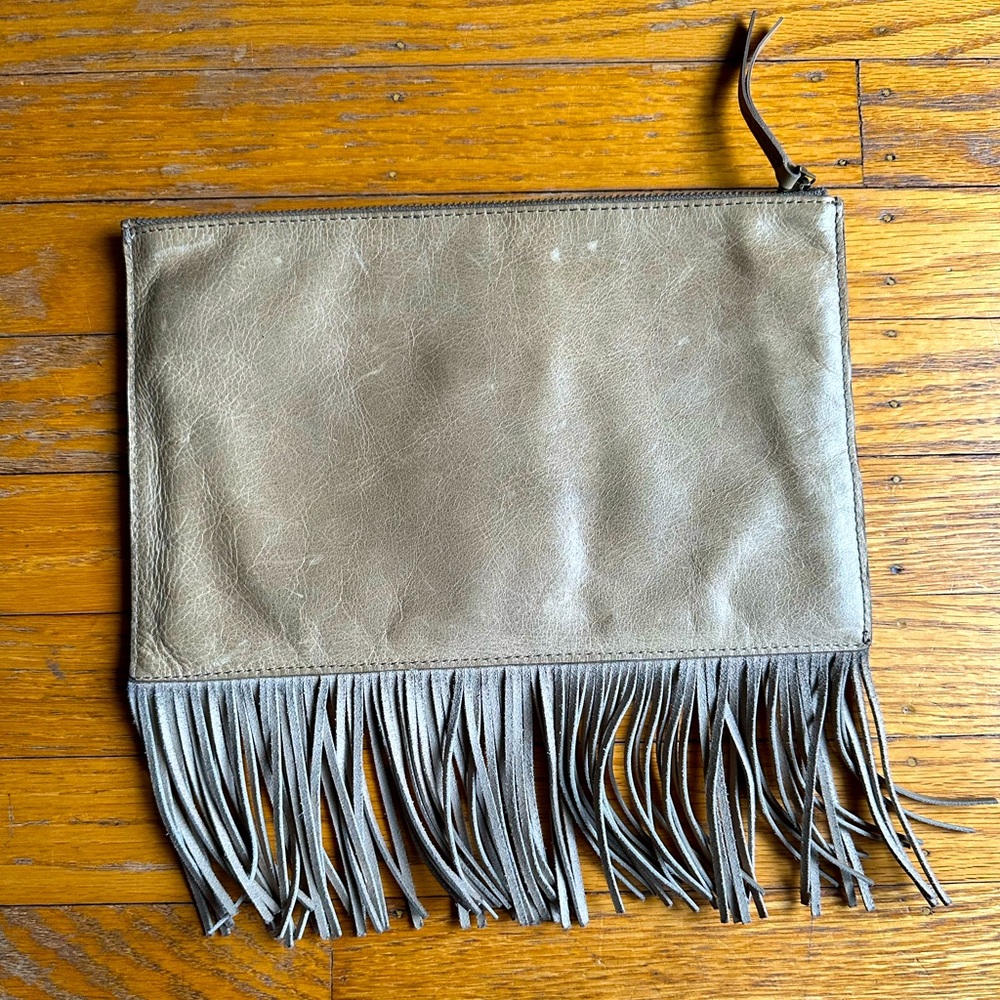 Madewell leather clutch with fringe